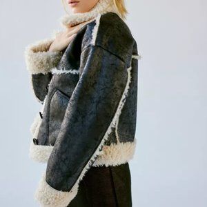 Urban Outfitters Women's Black Uo Maria Faux Leather & Shearling Jacket